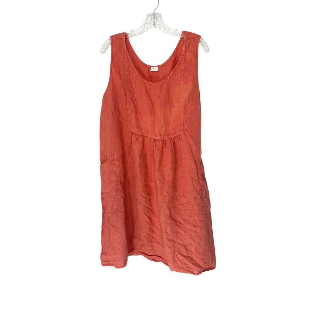 Poetry‎ Dress Peach Linen Lagenlook Casual Sleeveless Pockets Relaxed Size 16
